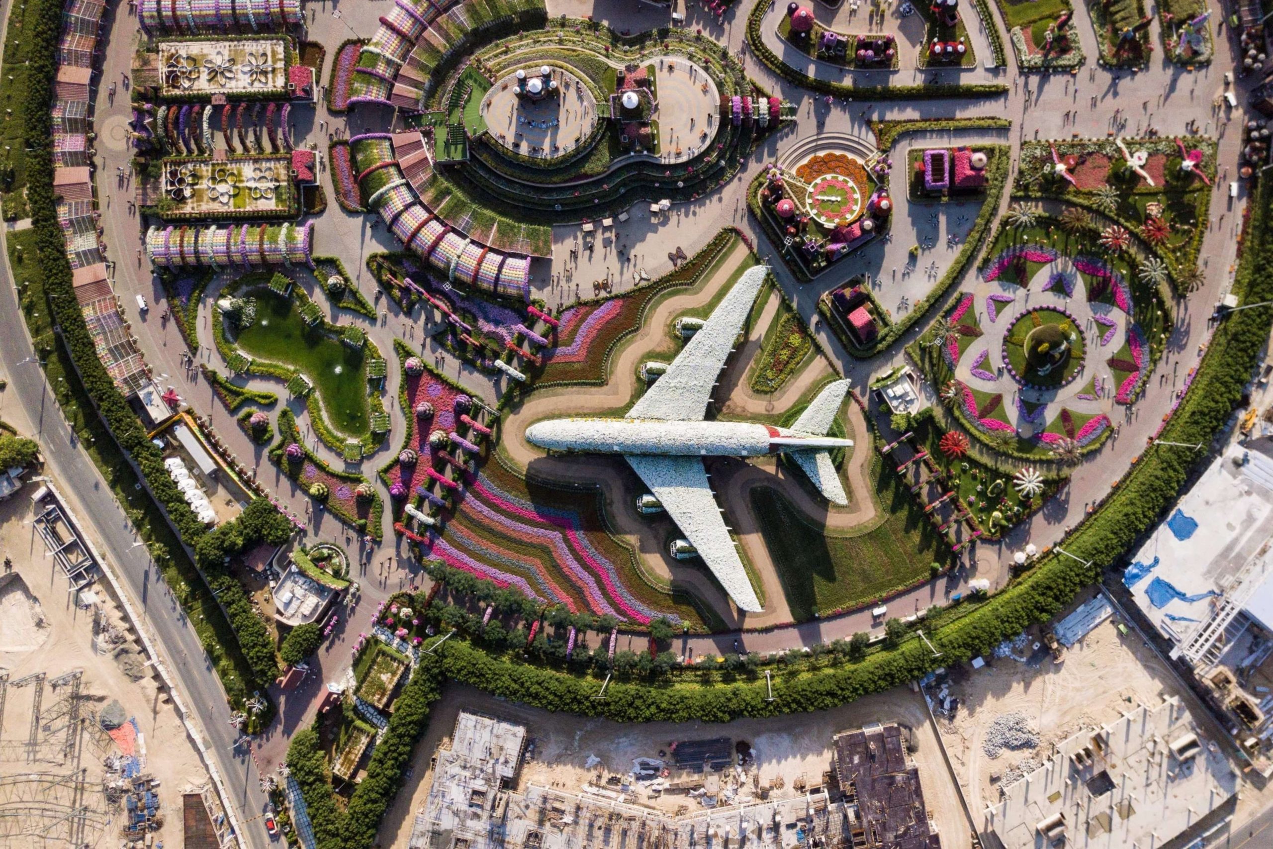 vue aérienne du miracle garden de Dubai
